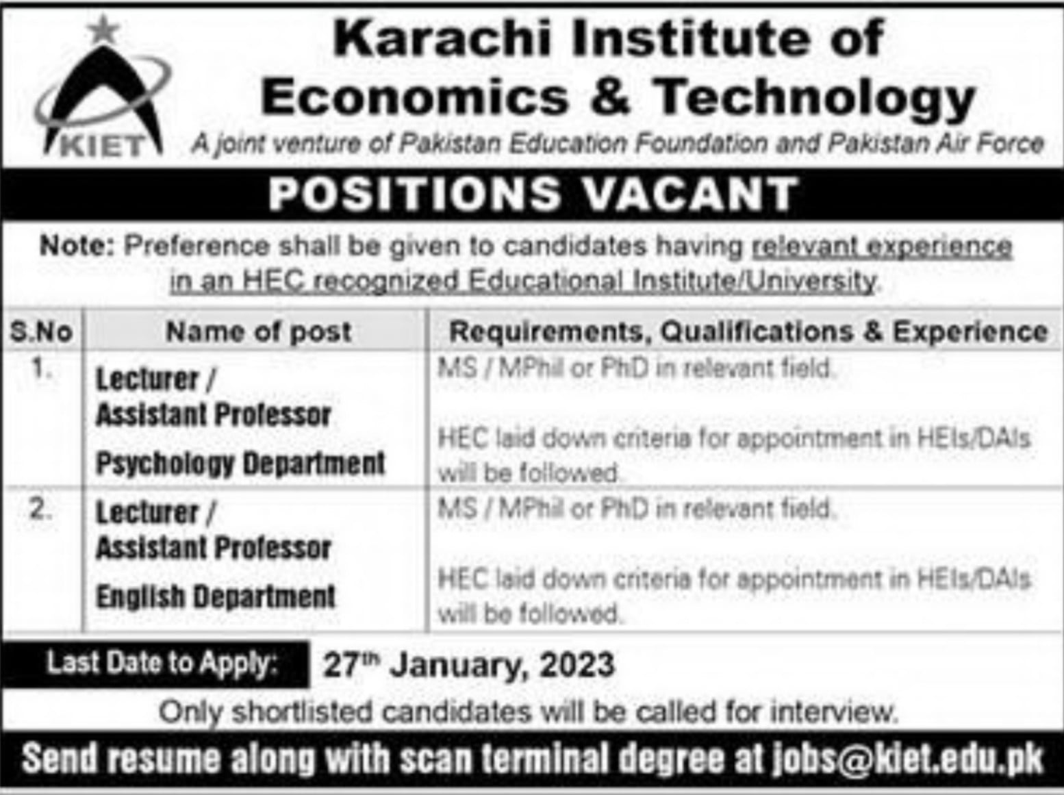 Jobs in Karachi Institute of Economics and Technology