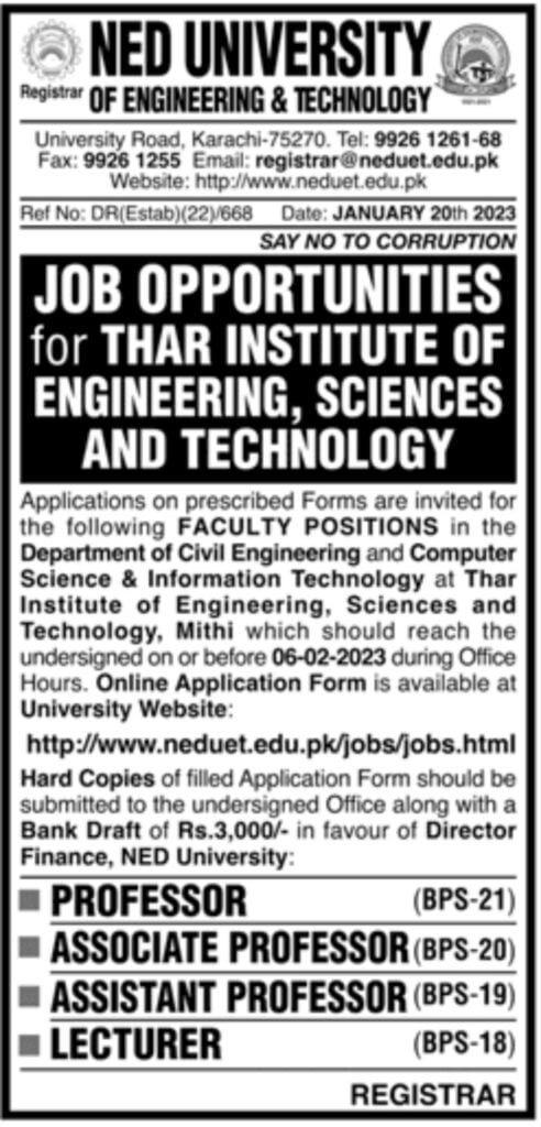 Jobs in NED university of Engineering and Technology