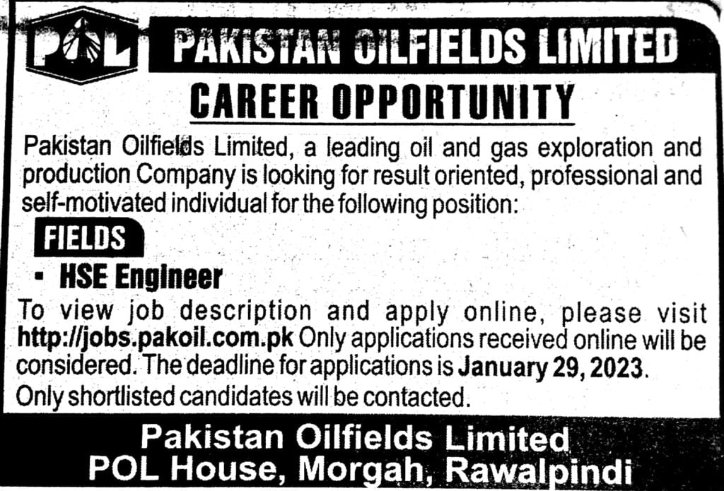 Jobs in Pakistan Oilfields Limited