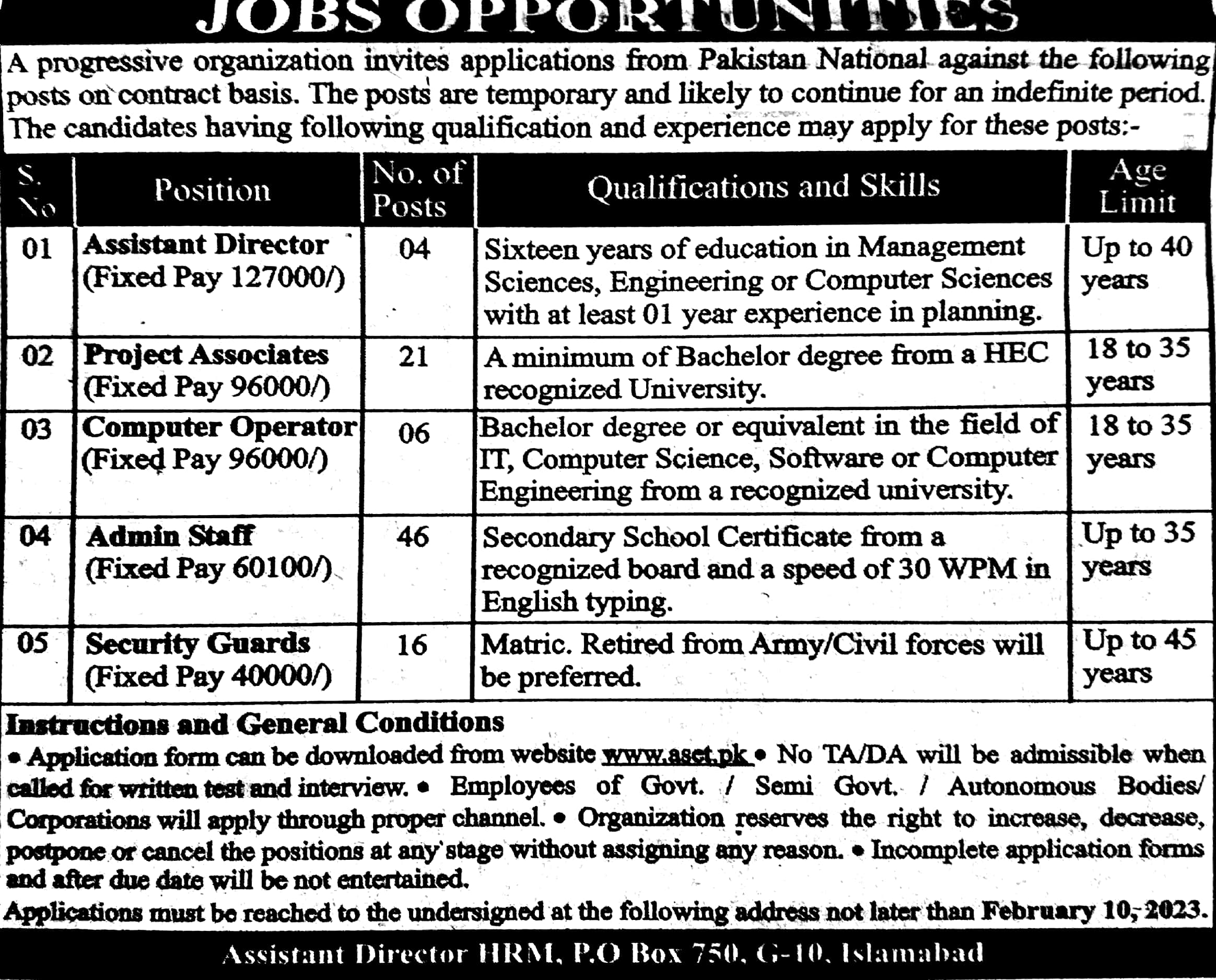 Latest Multiple jobs at ASET Islamabad 2023 