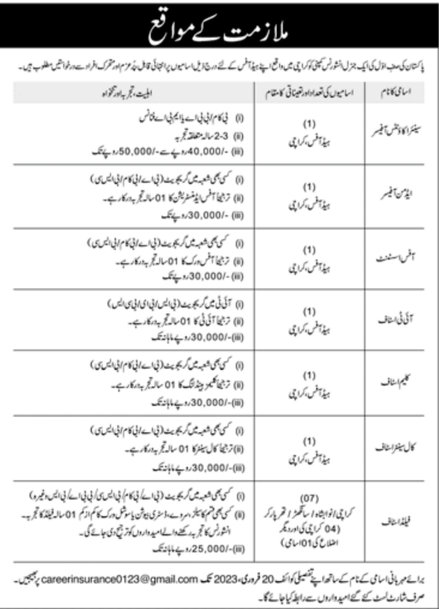 Jobs in insurance Sector