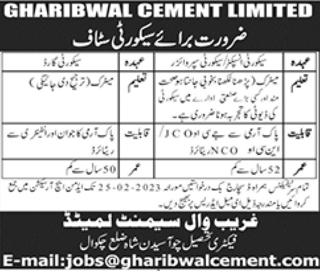 Jobs in Charibwal Cement Limited (Jang)