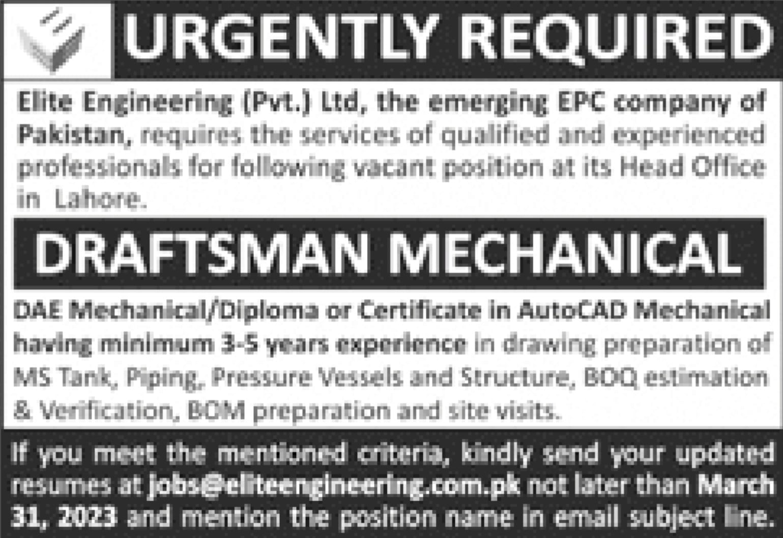 JOB IN ELITE ENGINEERING LTD, PAKISTAN 2023