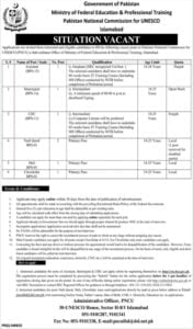 JOBS IN MINISTRY OF FEDRAL EDUCATION & PROFESSIONAL TRAINING PAKISTAN NATINOAL COMMISSION OF UNESCO ISLAMABAD