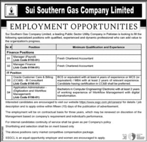 JOBS IN SUI SOUTHERN GAS COMPANY LIMITED IN PAKISTAN 2023