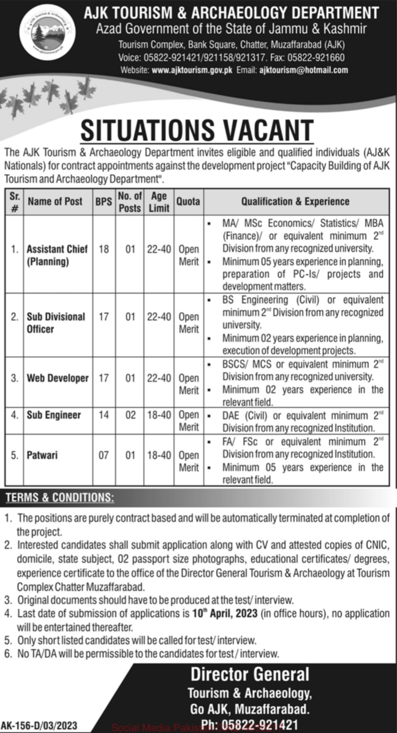 Latest jobs in AJK Tourism and Archaeology Department 2023
