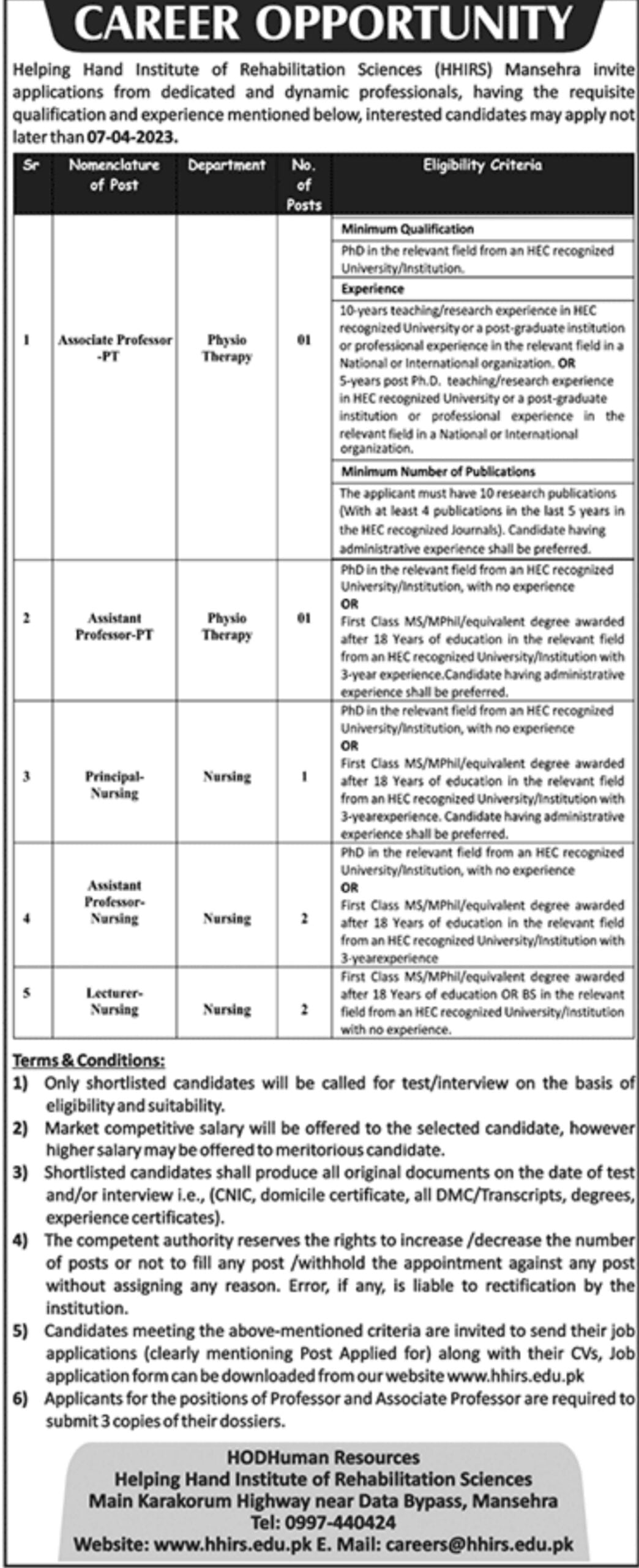Latest jobs in HHIRS Mansehra 2023