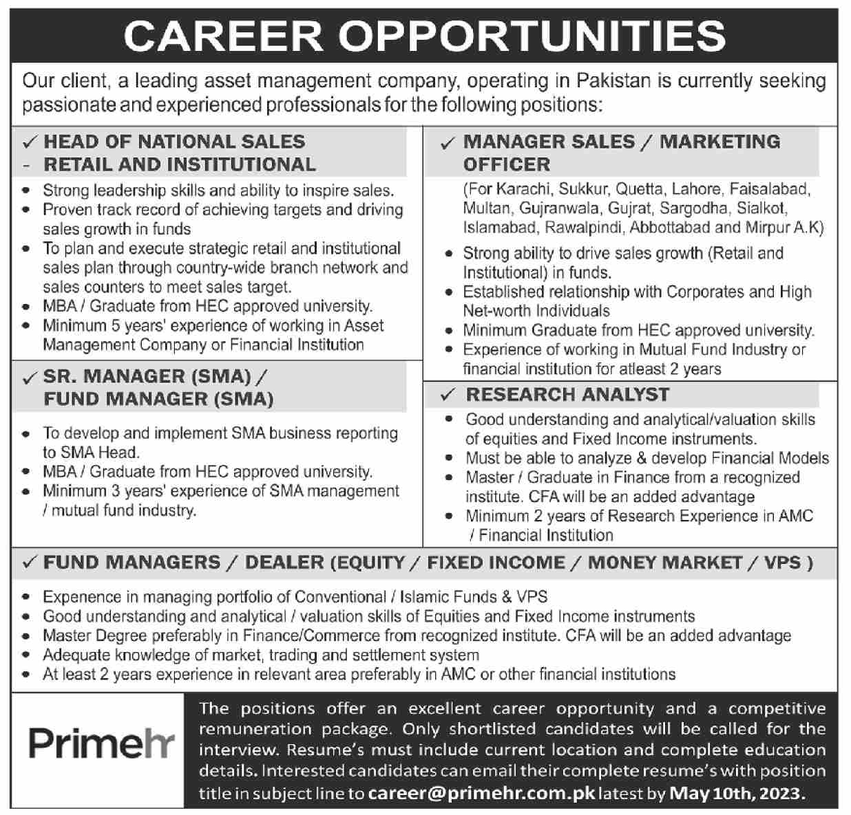 Jobs in a Leading Asset Management Company