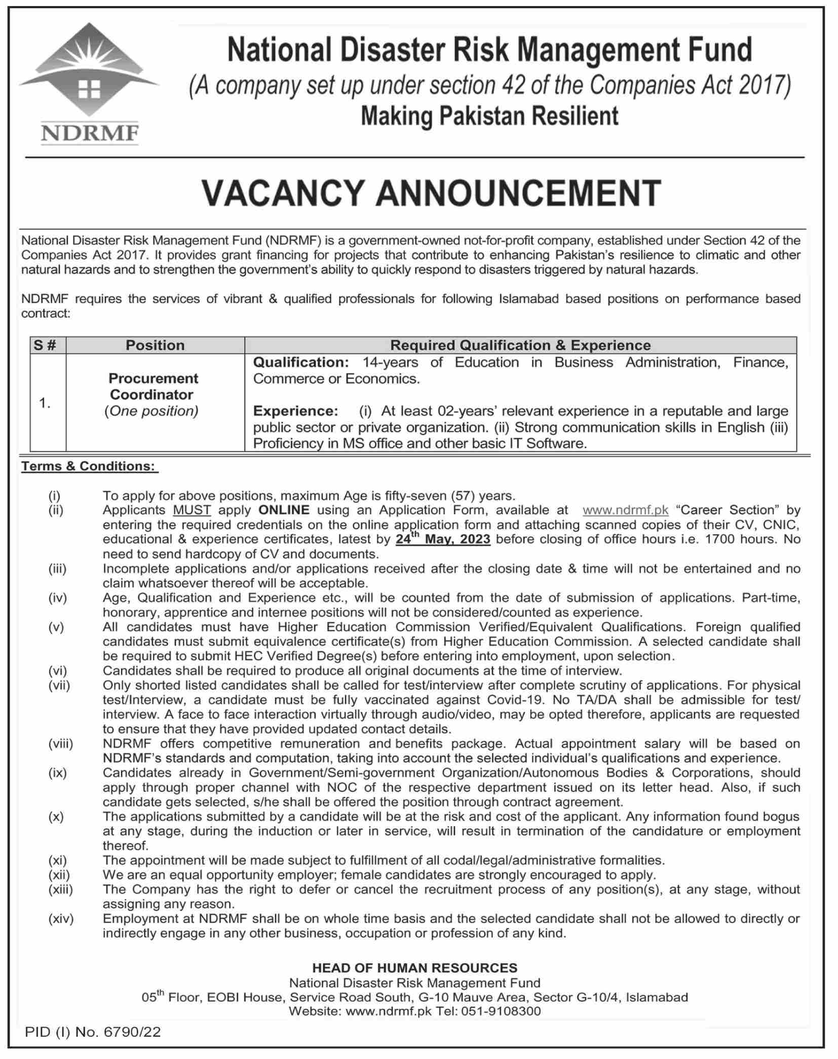 Jobs in National Disaster Risk Management Fund